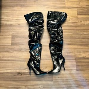 Black knee high leather boots